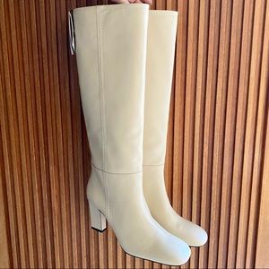 Zara knee high white leather boots
